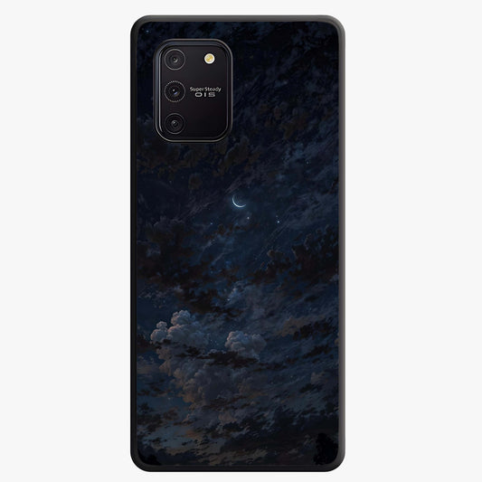 Lunar Veil Silence Glass Case showing flat back view with mystical moon veil artwork and glossy glass finish.