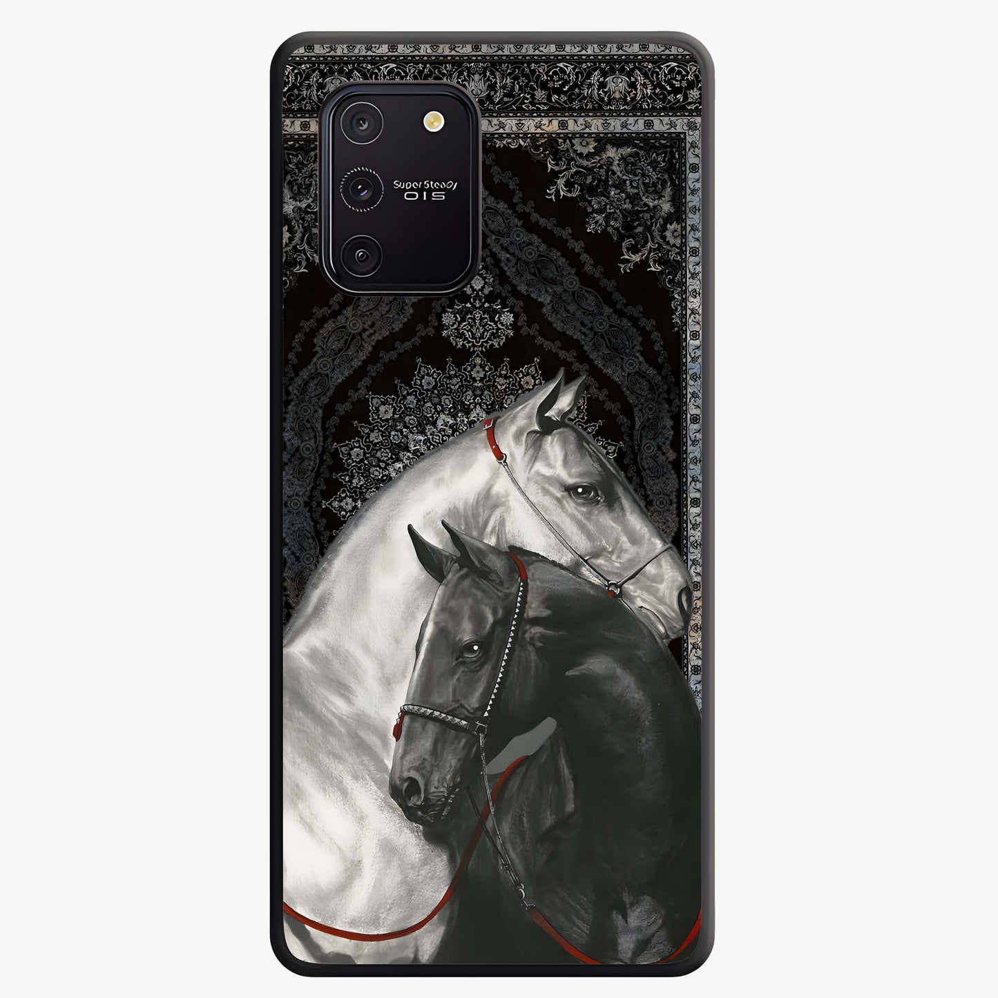 Majestic Ride Legacy Glass Case showing flat back view with powerful automotive inspired artwork and glossy glass finish.