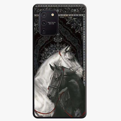 Majestic Ride Legacy Glass Case showing flat back view with powerful automotive inspired artwork and glossy glass finish.