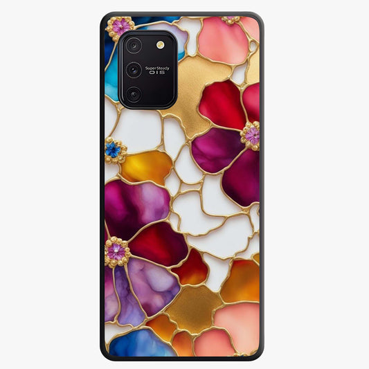 Marble Flower Pattern Glass Case showing flat back view with marble texture floral artwork and glossy glass finish.