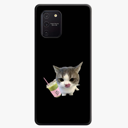 Matcha Cat Style Glass Case showing flat back view with cute matcha themed cat artwork and glossy glass finish.