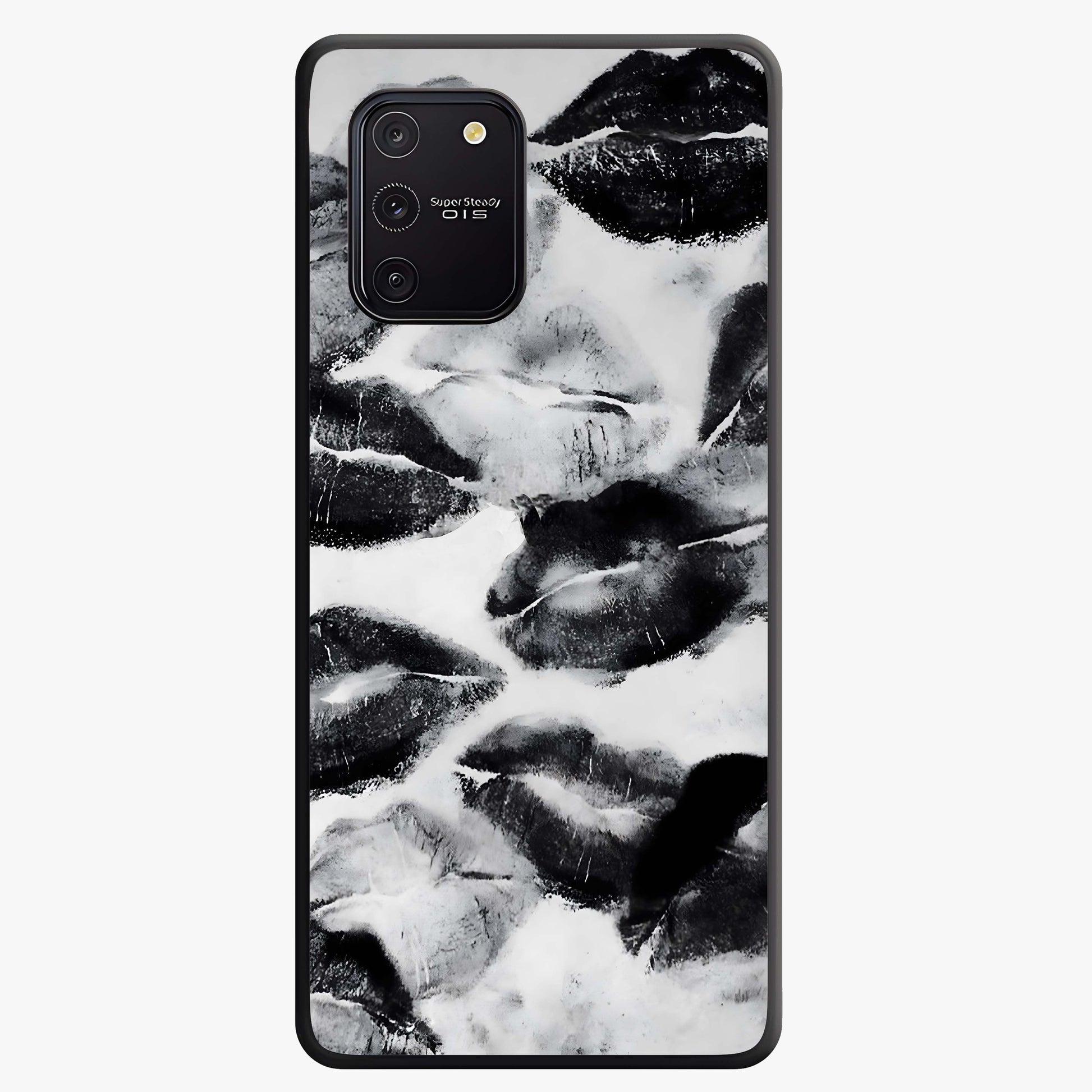 Midnight Kiss Marks Glass Case showing flat back view with lipstick kiss mark artwork and glossy glass finish.