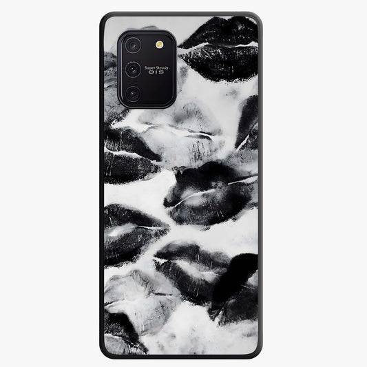 Midnight Kiss Marks Glass Case showing flat back view with lipstick kiss mark artwork and glossy glass finish.