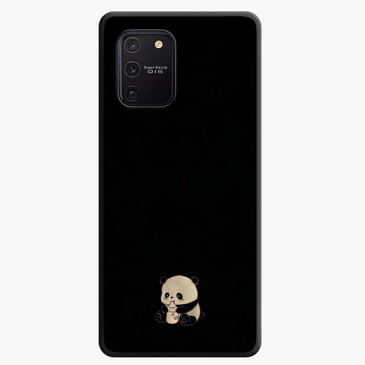Midnight Panda Love Glass Case showing flat back view with cute panda themed artwork and glossy glass finish.