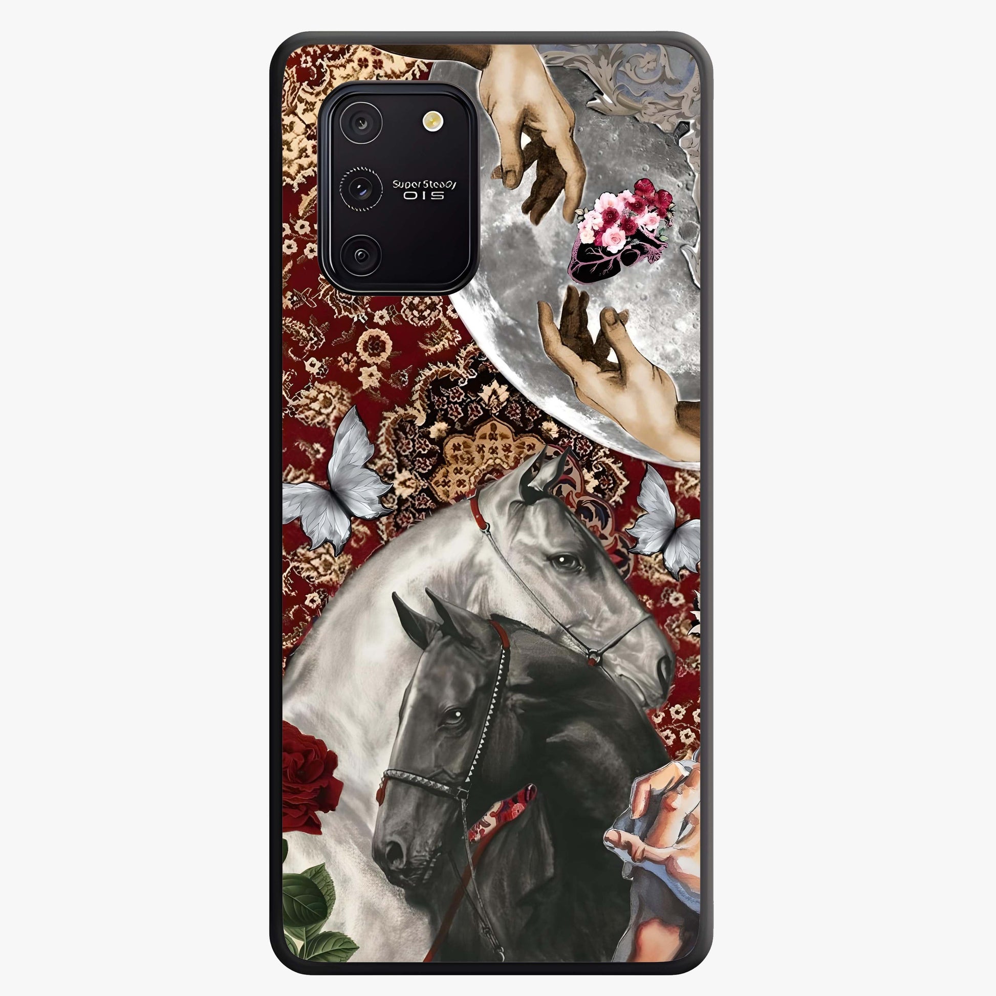 Moonlit Royal Stallion Glass Case showing flat back view with majestic horse under moonlight artwork and glossy glass finish.