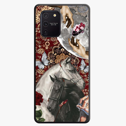 Moonlit Royal Stallion Glass Case showing flat back view with majestic horse under moonlight artwork and glossy glass finish.