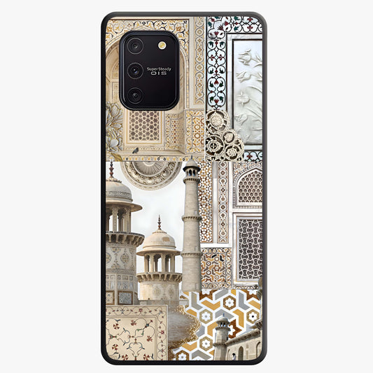 Mughal Marble Legacy Glass Case showing flat back view with intricate Mughal inspired marble pattern and glossy glass finish.