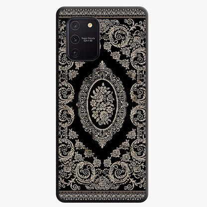 Noir Bloom Elegance Glass Case showing flat back view with elegant dark floral artwork and glossy glass finish.