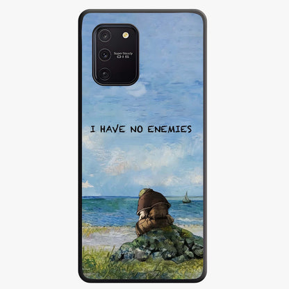 Peace Beyond War Glass Case showing flat back view with symbolic peace themed artwork and glossy glass finish.