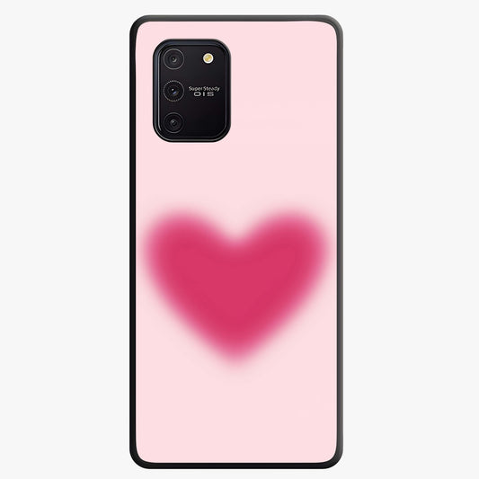 Pink Aura Heart Glass Case showing flat back view with glowing heart artwork and glossy glass finish.