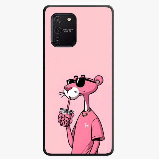 Pink Panther Glass Case showing flat back view with iconic pink panther artwork and glossy glass finish.