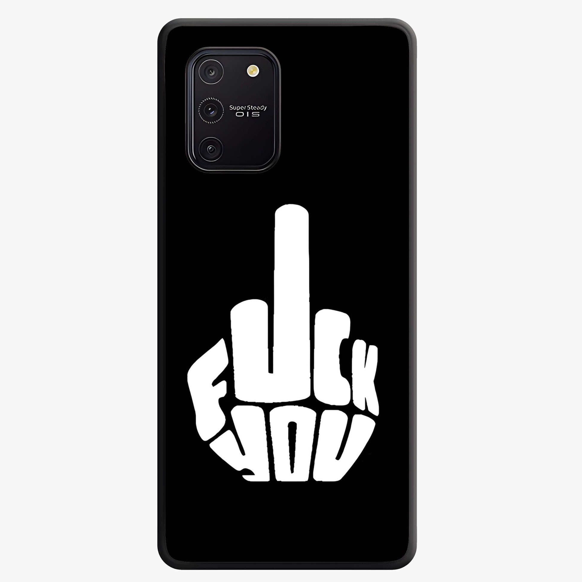 Rebel Mode On Glass Case showing flat back view with bold rebellious typography artwork and glossy glass finish.