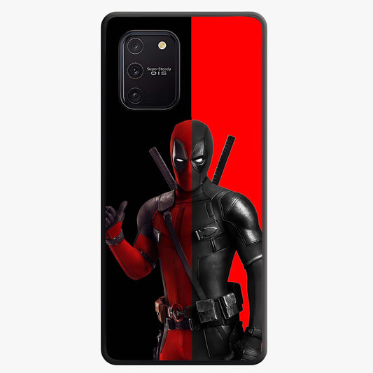 Red & Black Deadpool Theme Glass Case showing flat back view with bold comic inspired artwork and glossy glass finish.