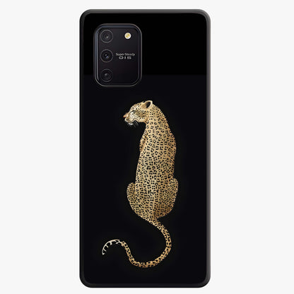 Regal Leopard Glass Case showing flat back view with bold leopard artwork and glossy glass finish.