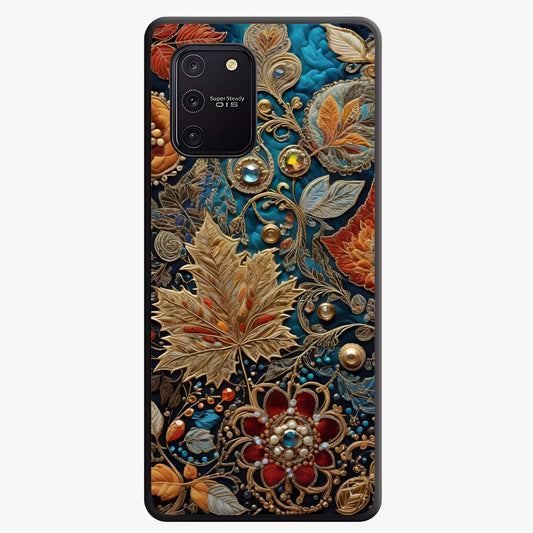 Royal Jewel Garden Glass Case showing flat back view with decorative floral garden artwork and glossy glass finish.