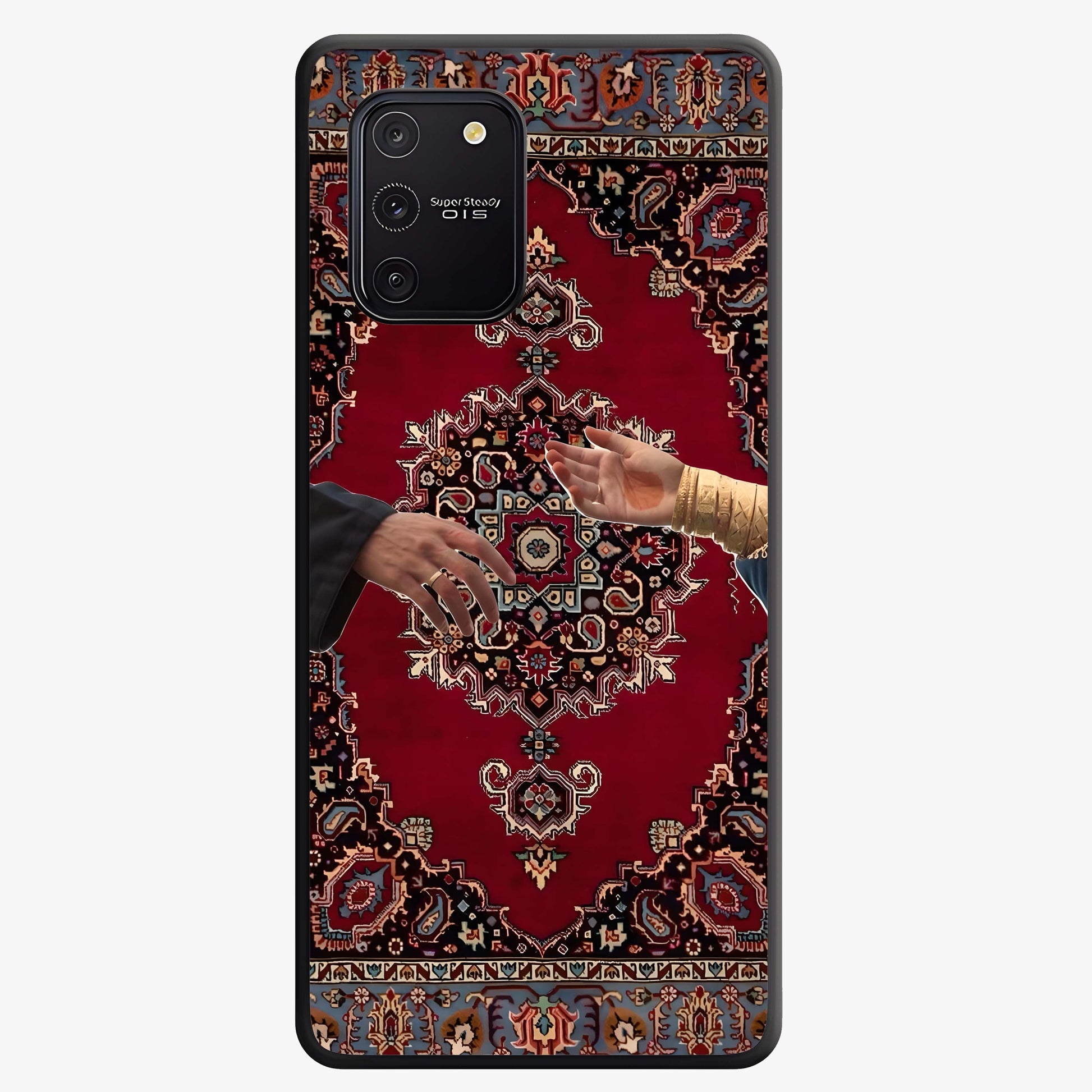 Royal Touch Reach Glass Case showing flat back view with elegant royal themed artwork and glossy glass finish.