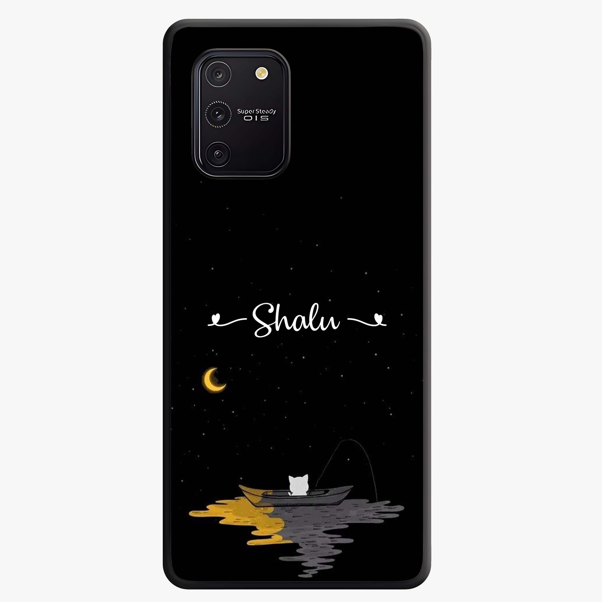 Silent Night Row Glass Case showing flat back view with calm night themed artwork and glossy glass finish.