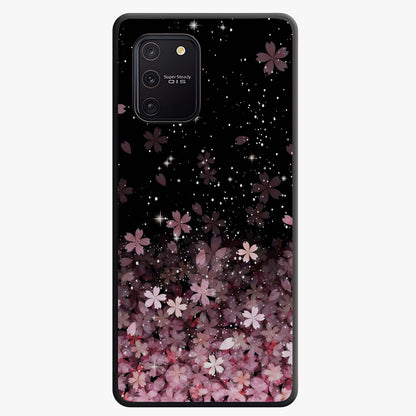 Small Starry Flowers Glass Case showing flat back view with delicate starry floral artwork and glossy glass finish.
