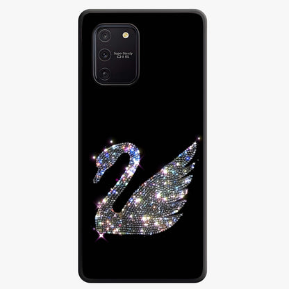 Starlit Swan Grace Glass Case showing flat back view with graceful swan artwork under starry sky and glossy glass finish.