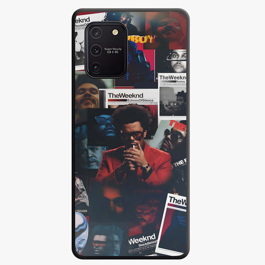 The Weeknd Glass Case showing flat back view with music inspired artistic portrait artwork and glossy glass finish.