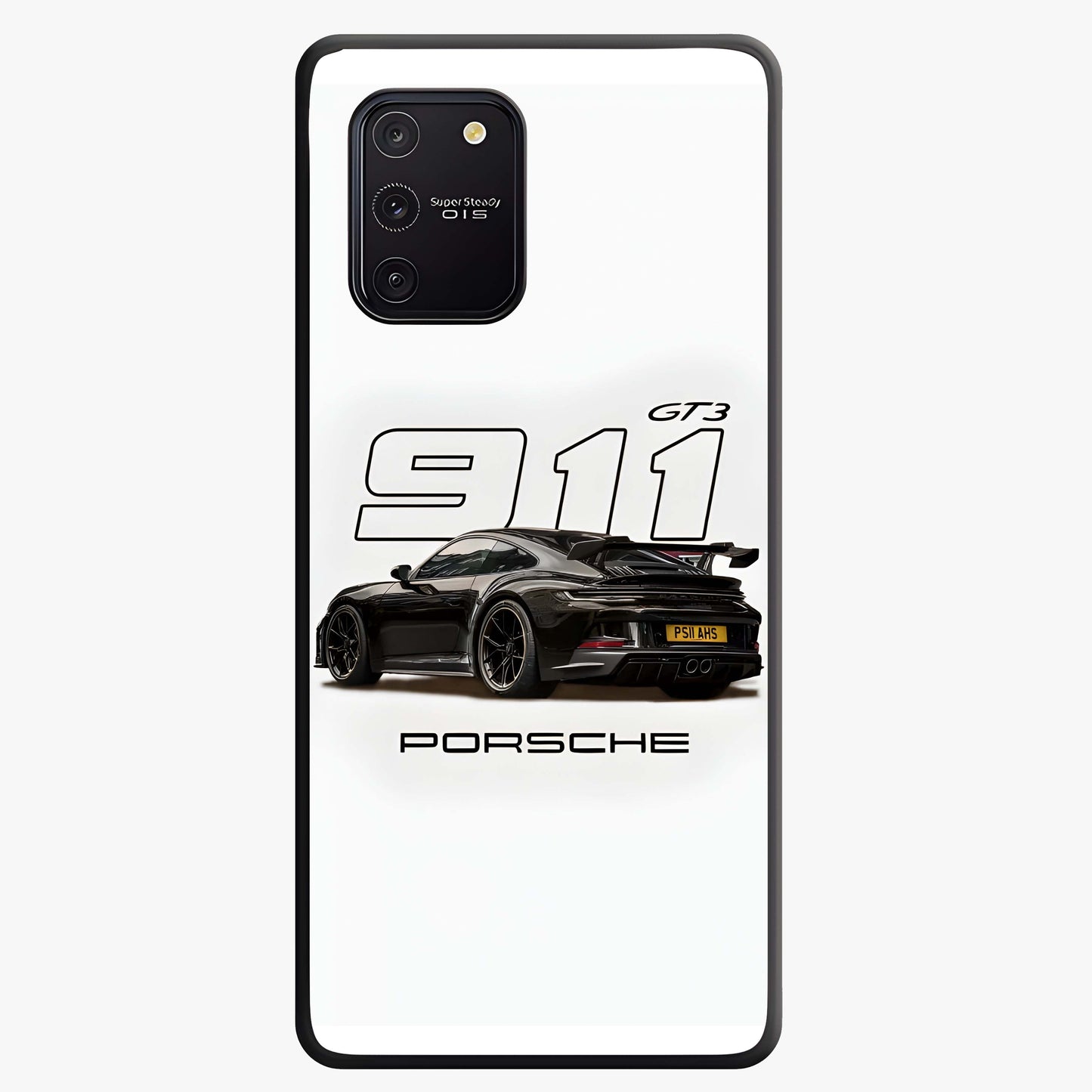 Turbo Legacy Icon Glass Case showing flat back view with iconic sports car inspired artwork and glossy glass finish.
