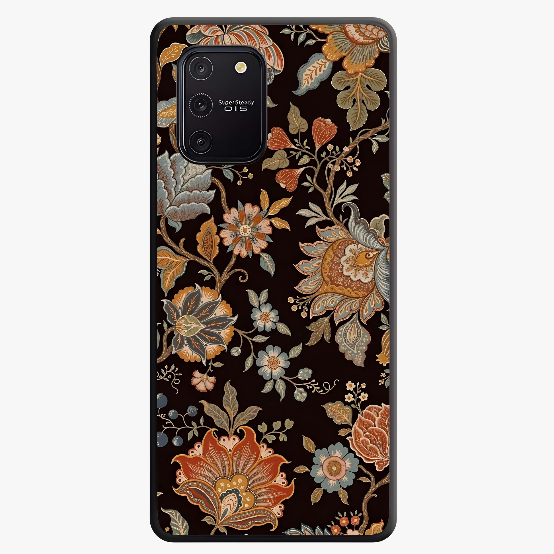 Vintage Floral Dream Glass Case showing flat back view with classic floral artwork and glossy glass finish.