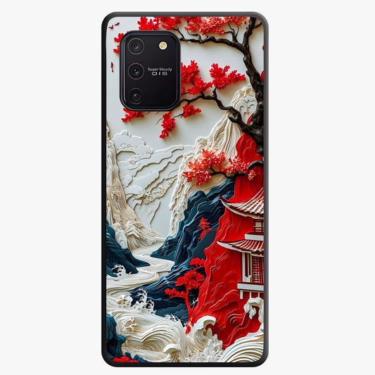 Whispers Of Sakura Waves Glass Case showing flat back view with cherry blossom wave artwork and glossy glass finish.