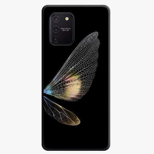 Whispers Of Wings Glass Case showing flat back view with graceful wing inspired artwork and glossy glass finish.