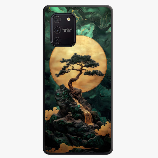 Zen Moon Rise Glass Case showing flat back view with calm moonrise artwork and glossy glass finish.