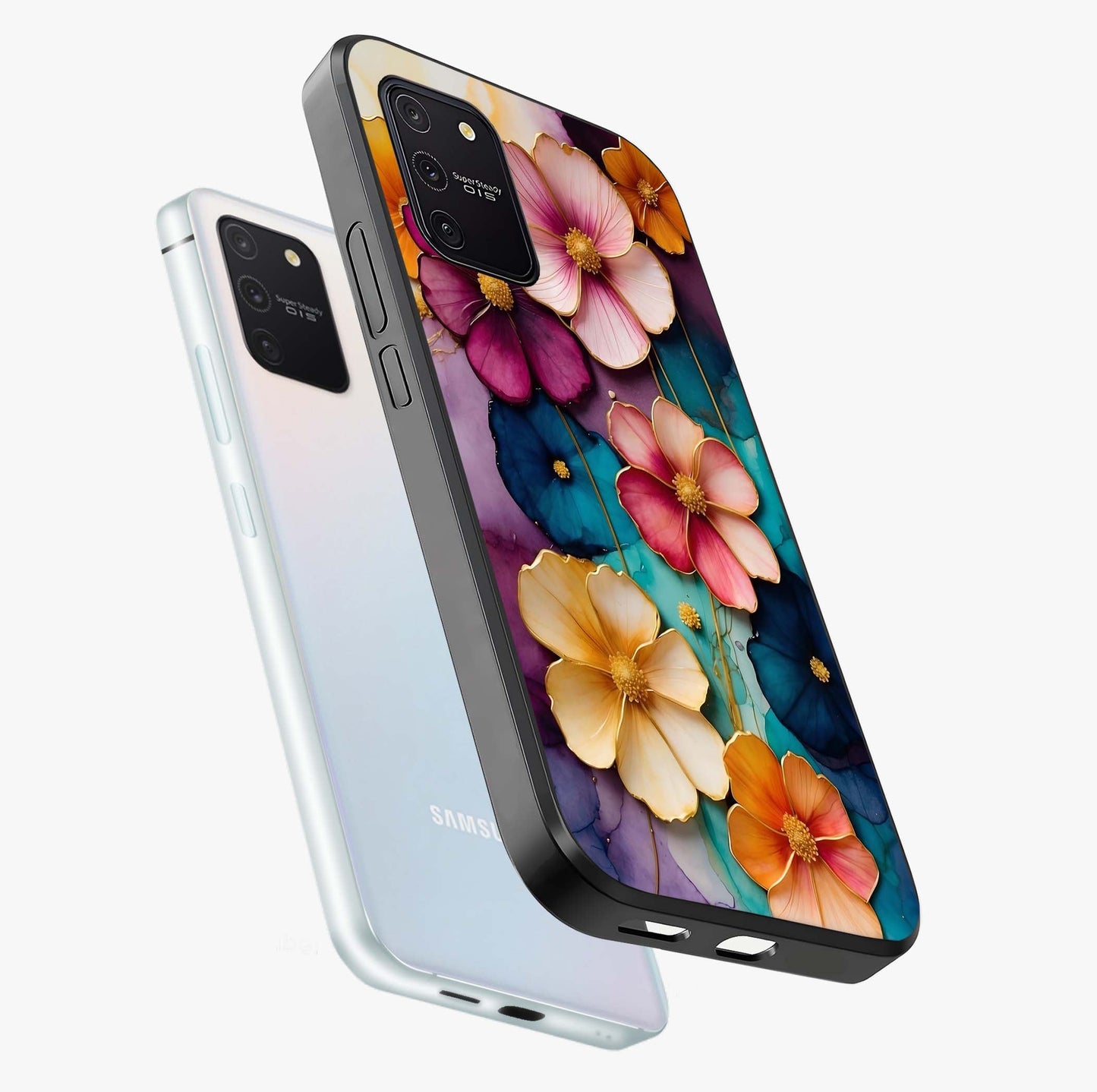 Artlyn Grace Flower Pattern Glass Case displayed in angled mockup highlighting delicate flower pattern design and smooth glass surface.