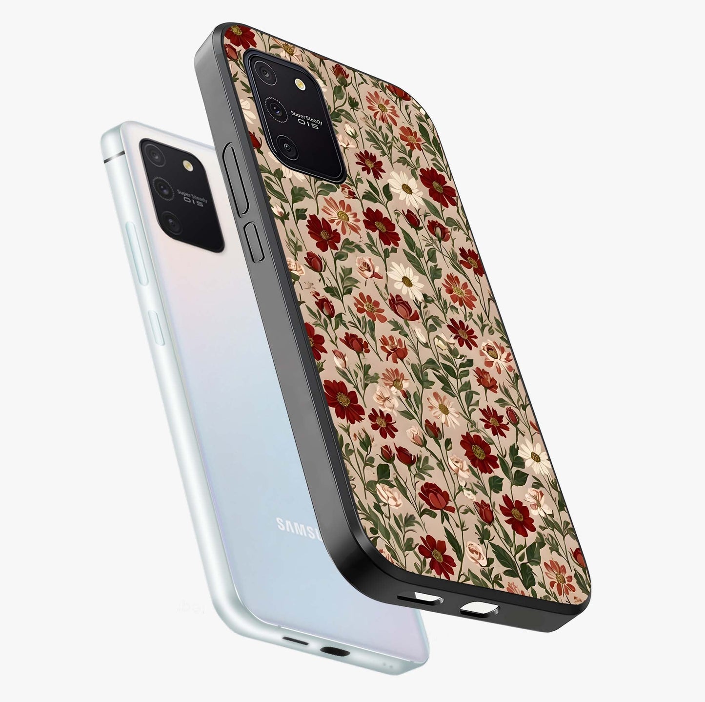 Biege Flower With Leaf Glass Case displayed in angled mockup highlighting minimal floral leaf design and elegant aesthetic.