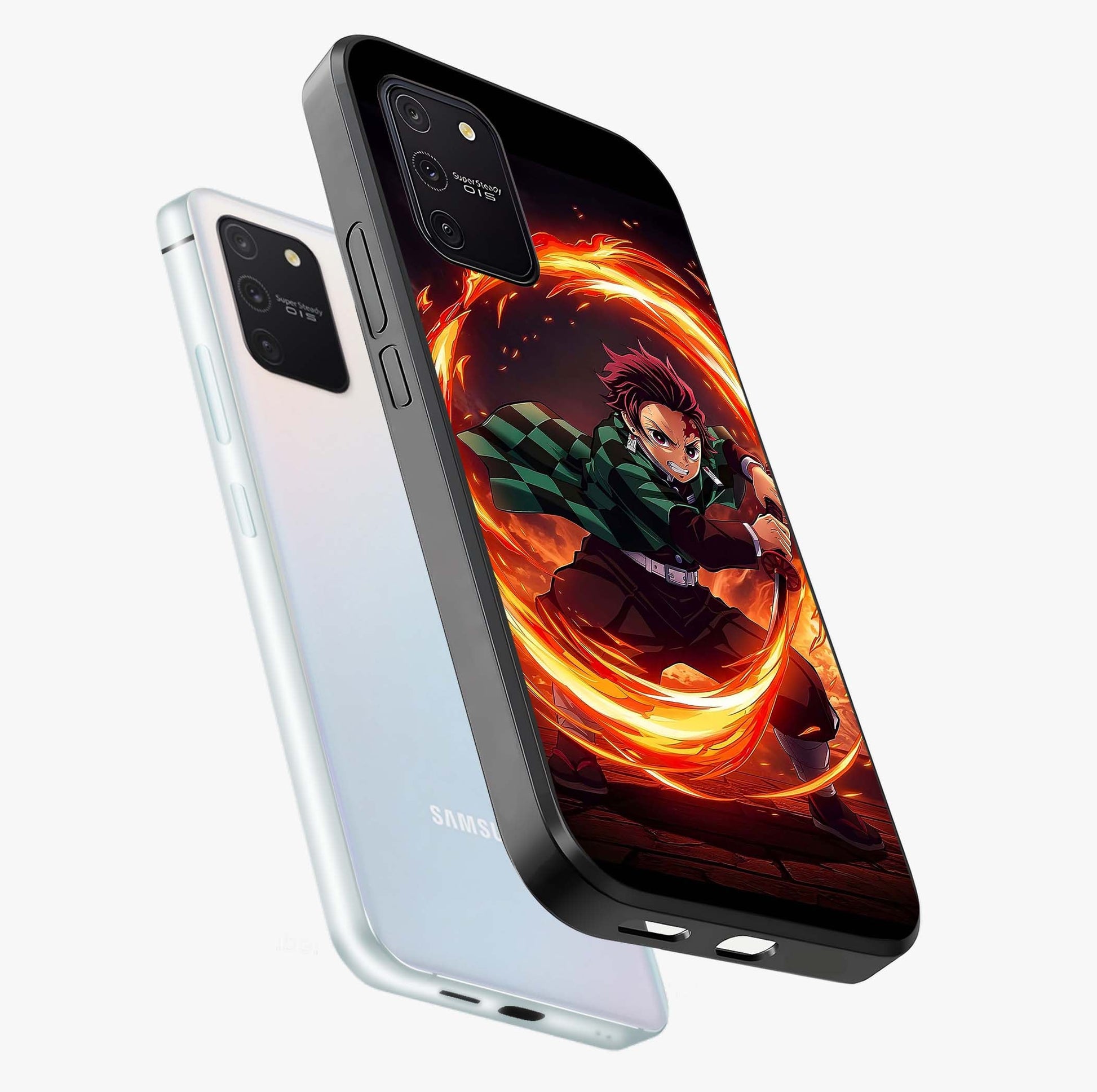 Blazing Sword Resolve Glass Case displayed in angled mockup highlighting powerful sword illustration and bold fantasy theme.
