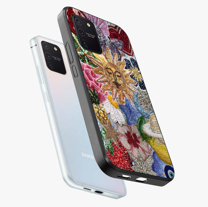 Celestial Floral and Playful Glass Case displayed in angled mockup highlighting playful floral design with dreamy celestial elements.