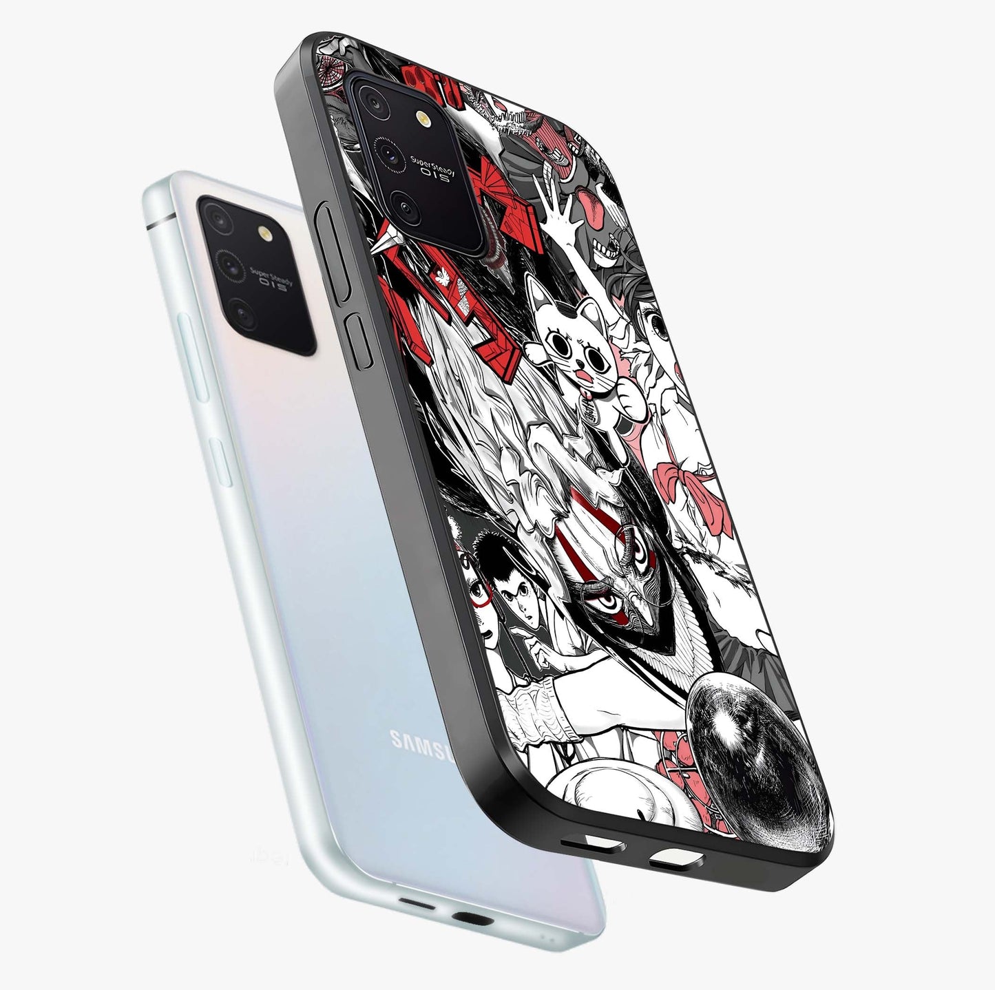 Crimson Chaos Panel Glass Case displayed in angled mockup highlighting chaotic panel style design with modern graphic theme.