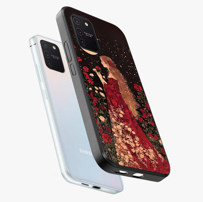 Crimson Dreams Glass Case displayed in angled mockup highlighting soft crimson aesthetic design with artistic theme.