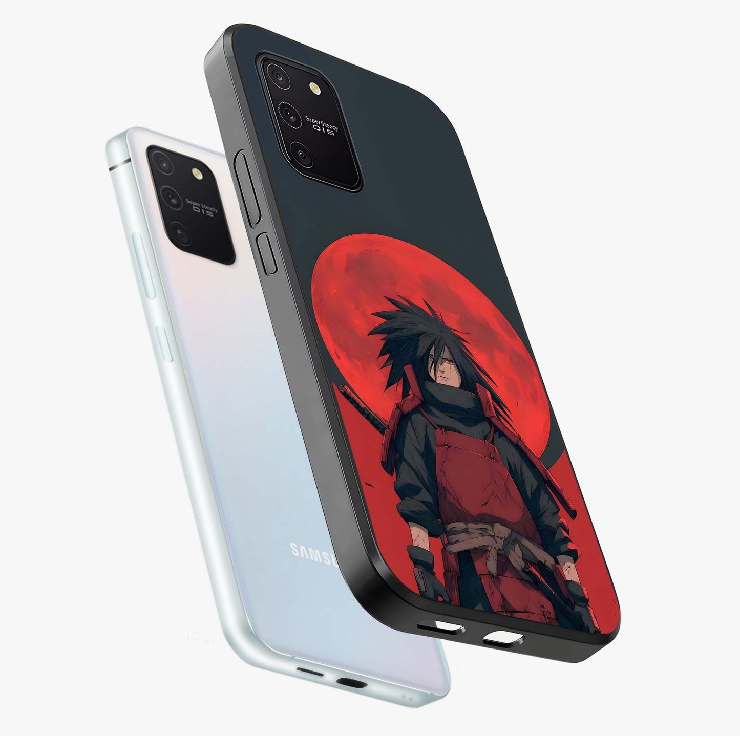 Crimson Moon Warlord Glass Case displayed in angled mockup highlighting dramatic crimson moon design with fantasy aesthetic.