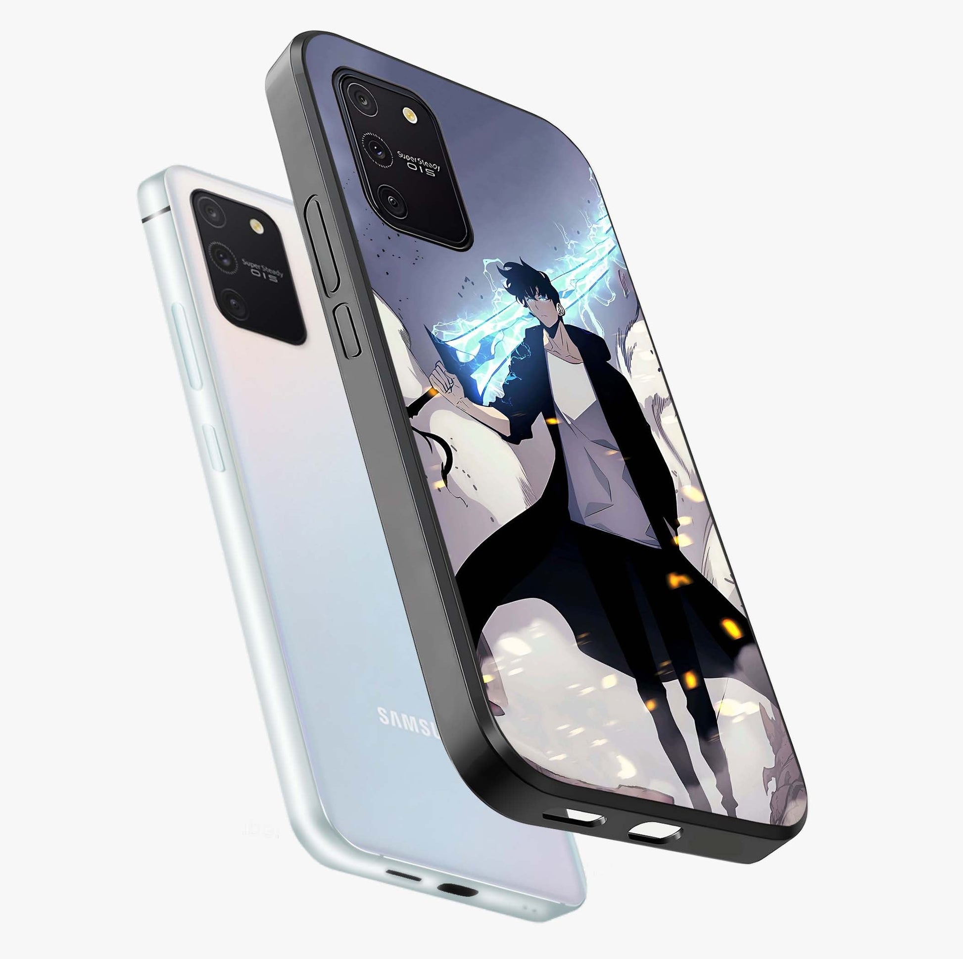 Dark Lightning Anime Warrior Glass Case displayed in angled mockup highlighting powerful lightning themed anime illustration.