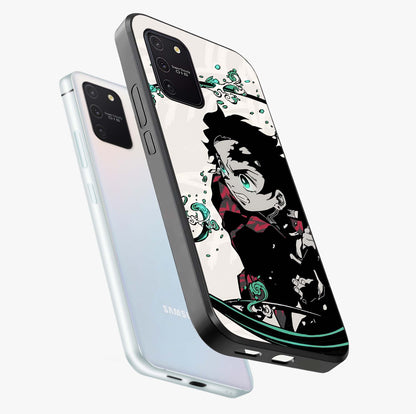 Demon Slayer Glass Case displayed in angled mockup highlighting dramatic anime character design with action aesthetic.