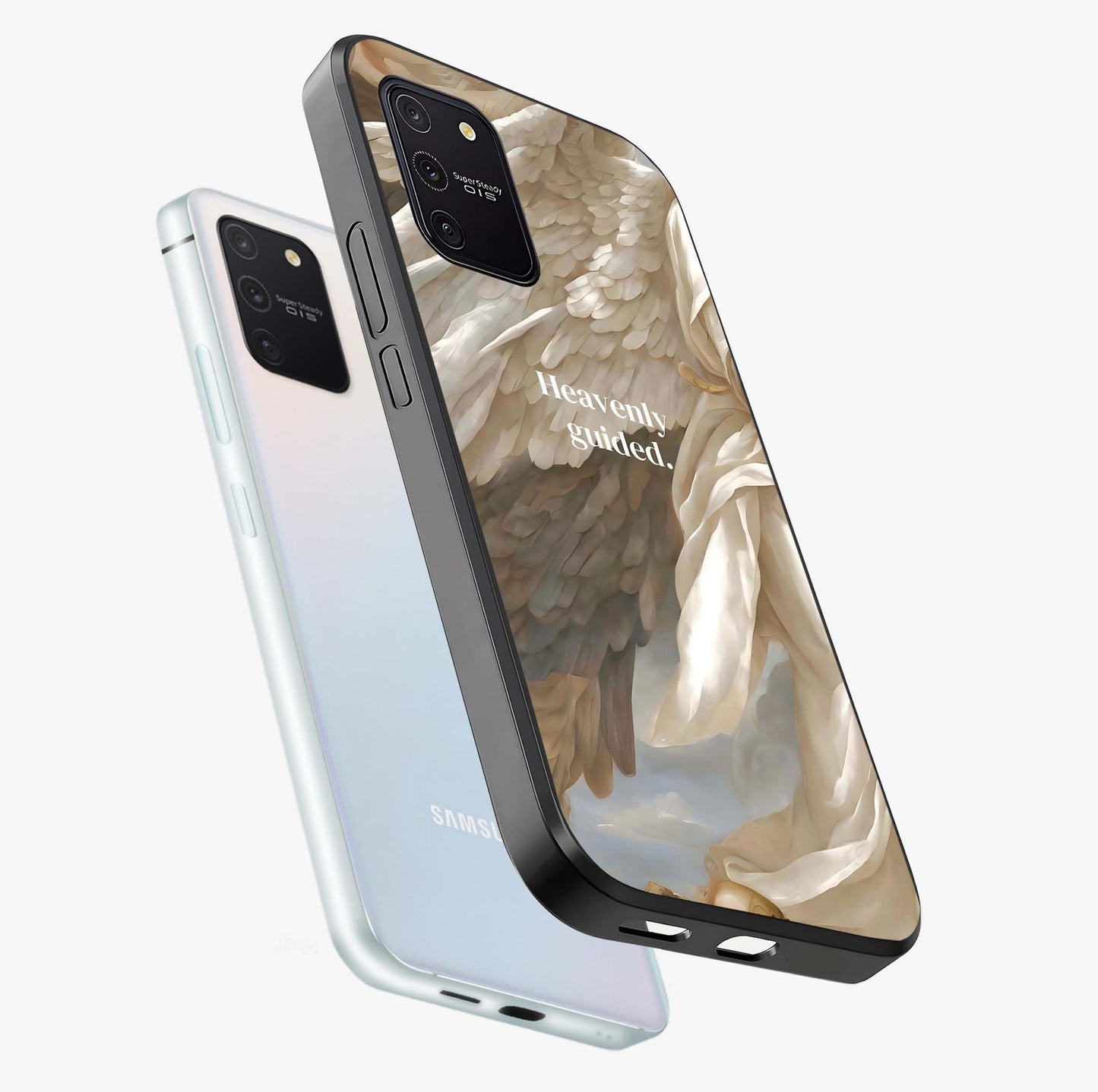 Divine Winged Grace Glass Case displayed in angled mockup highlighting graceful wing design with divine aesthetic style.
