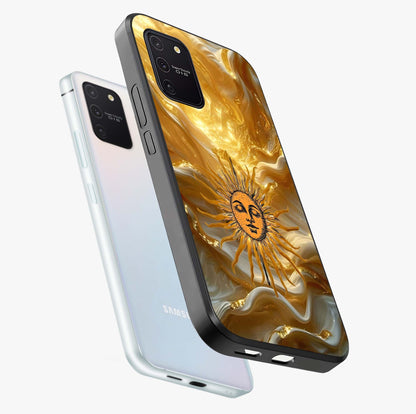 Eternal Golden Glow Glass Case displayed in angled mockup highlighting glowing golden aesthetic design with elegant style.
