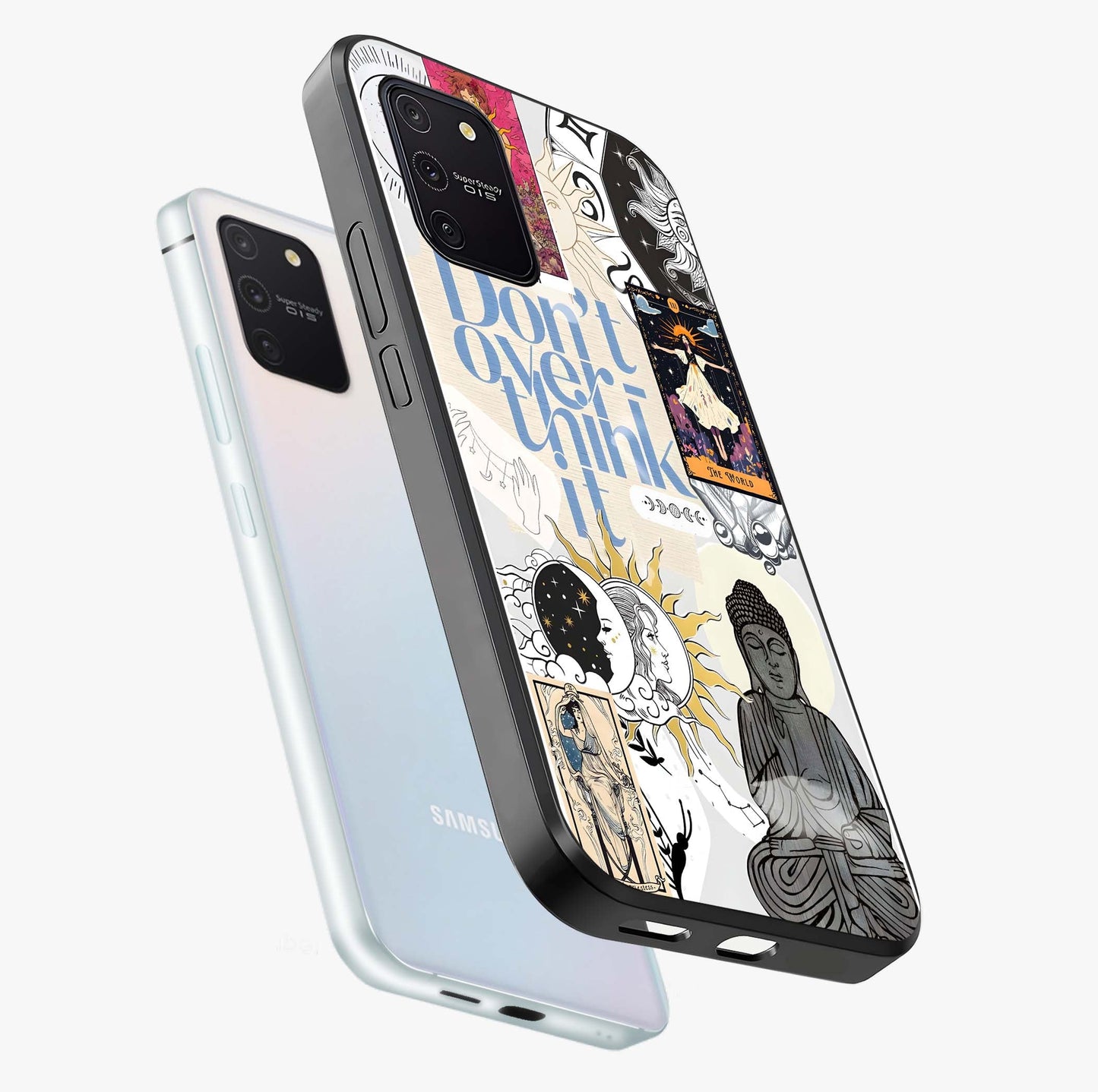 Ethereal Thoughts Glass Case displayed in angled mockup highlighting soft abstract design with calm ethereal aesthetic.