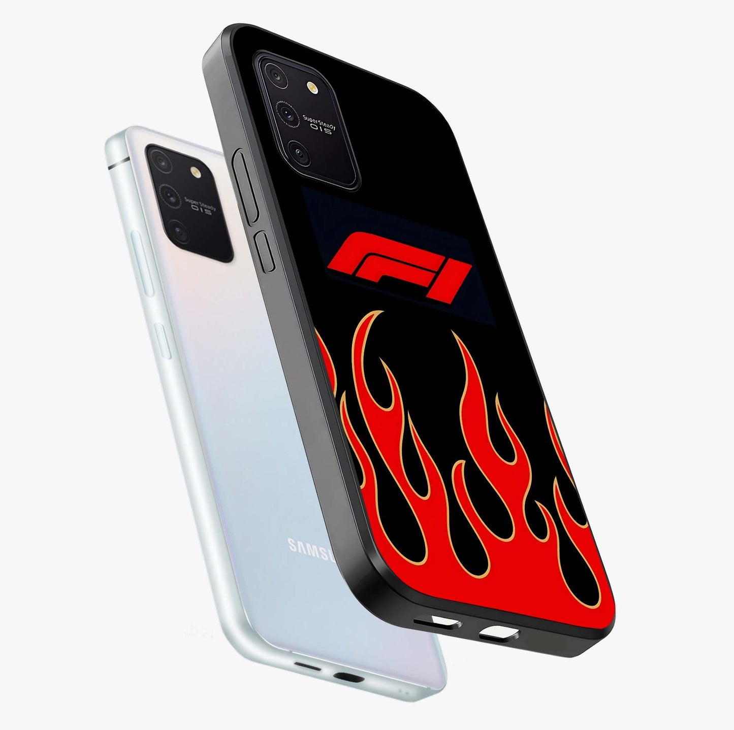 Fire F11 Glass Case displayed in angled mockup highlighting bold fire inspired graphic with energetic aesthetic style.