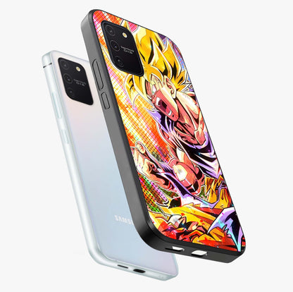 Firing Goku Glass Case displayed in angled mockup highlighting dynamic anime character design with action aesthetic.