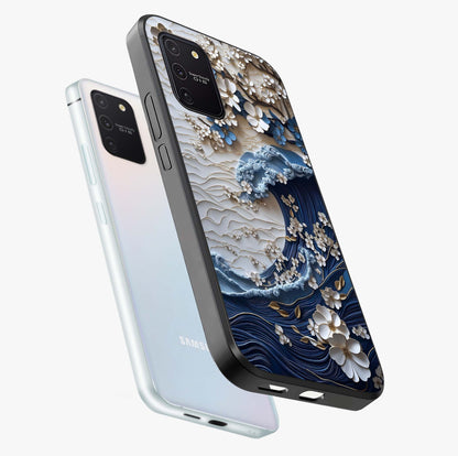 Floral Wave Origami Glass Case displayed in angled mockup highlighting geometric origami flower design with modern aesthetic style.