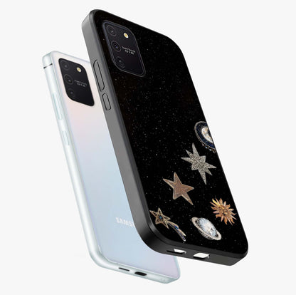 Galactic Charm Glow Glass Case displayed in angled mockup highlighting luminous galaxy inspired design with dreamy aesthetic.