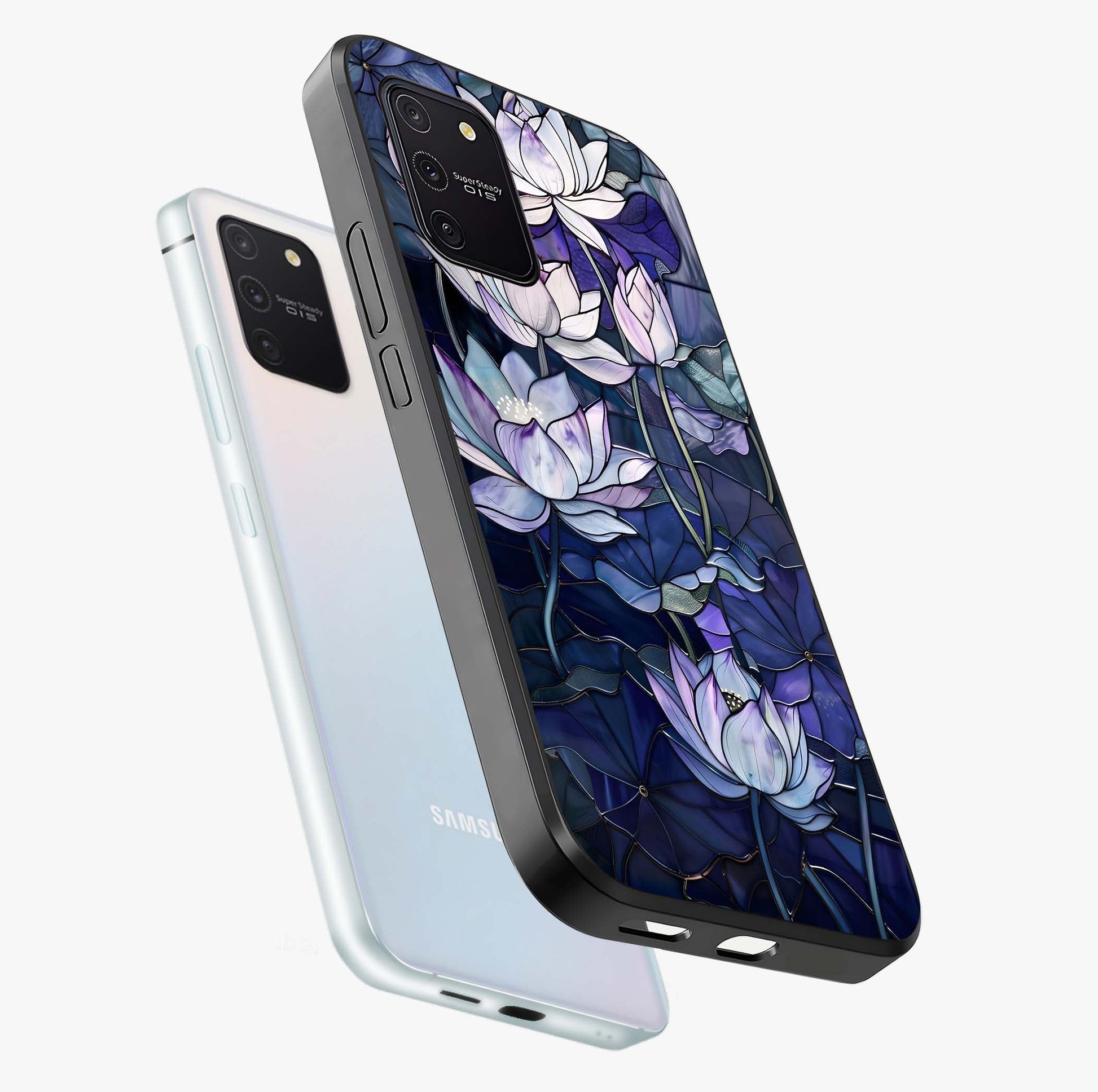 Gloss Petal Rush Glass Case displayed in angled mockup highlighting vibrant petal design with elegant floral aesthetic.