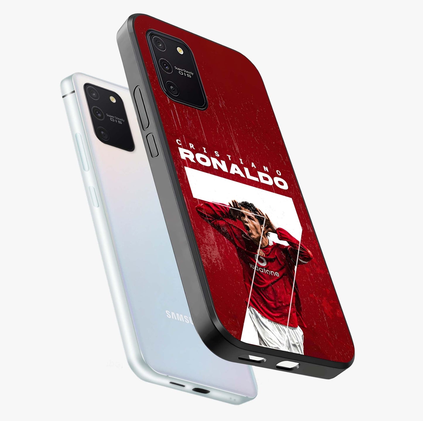 Goal Celebration Legacy Glass Case displayed in angled mockup highlighting energetic sports celebration design with bold athletic theme.
