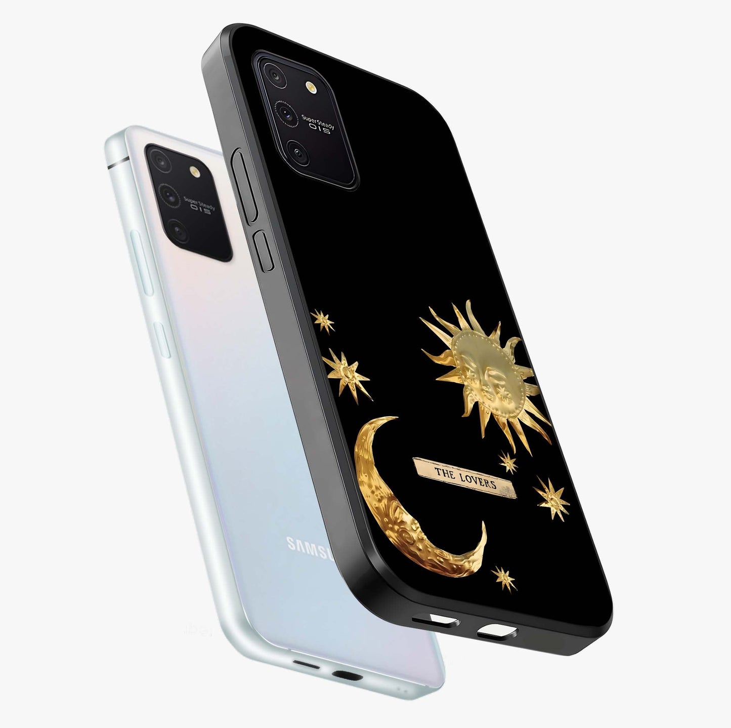 Gold Sun Blush Glass Case displayed in angled mockup highlighting radiant sun design with warm golden aesthetic.
