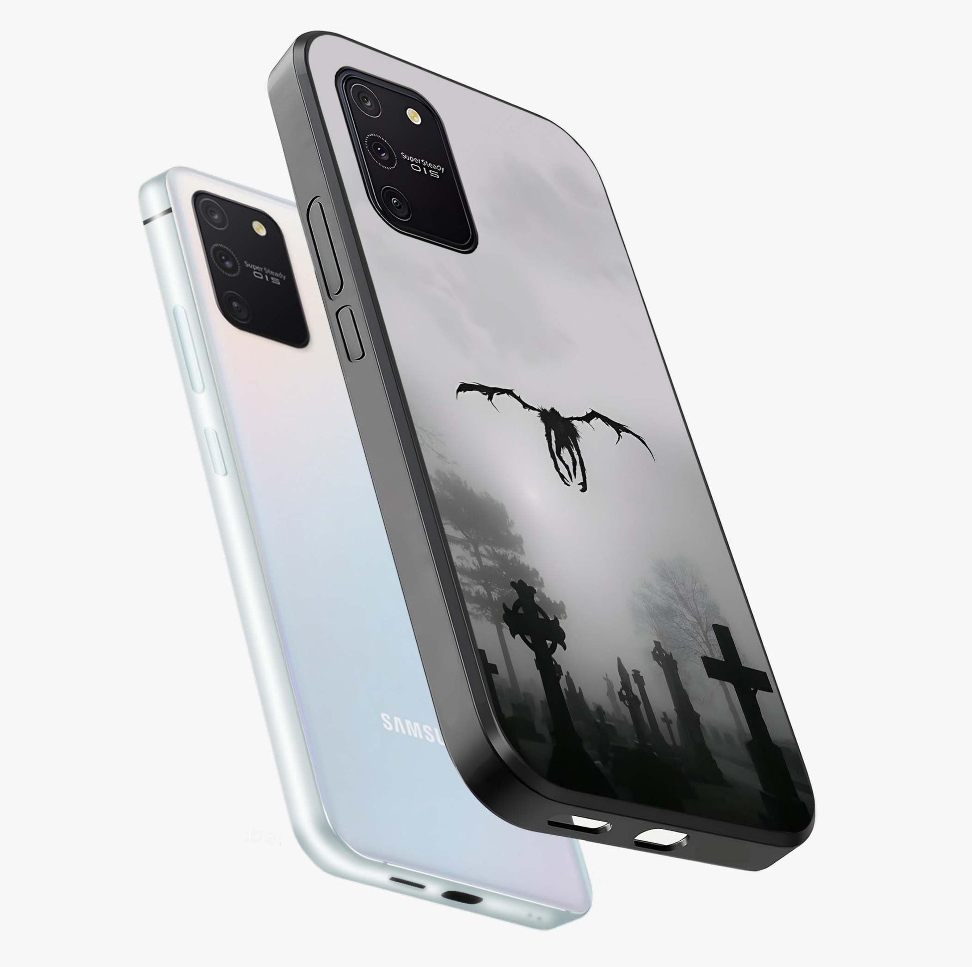 Graveyard Shadow Descent Glass Case displayed in angled mockup highlighting eerie shadow illustration with gothic aesthetic.