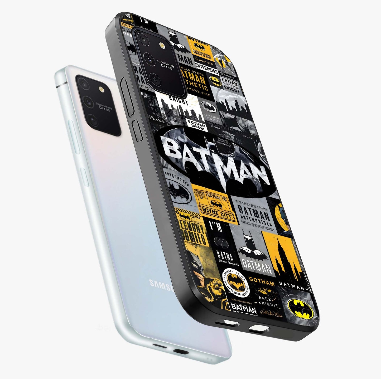 Knight Gotham Rise Glass Case displayed in angled mockup highlighting powerful knight silhouette design with dramatic aesthetic.